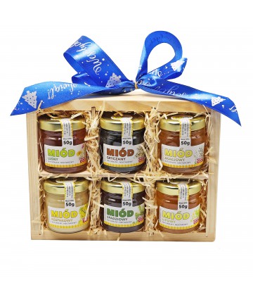 Zestaw miodów 6 x 50g / świąteczna wstążka